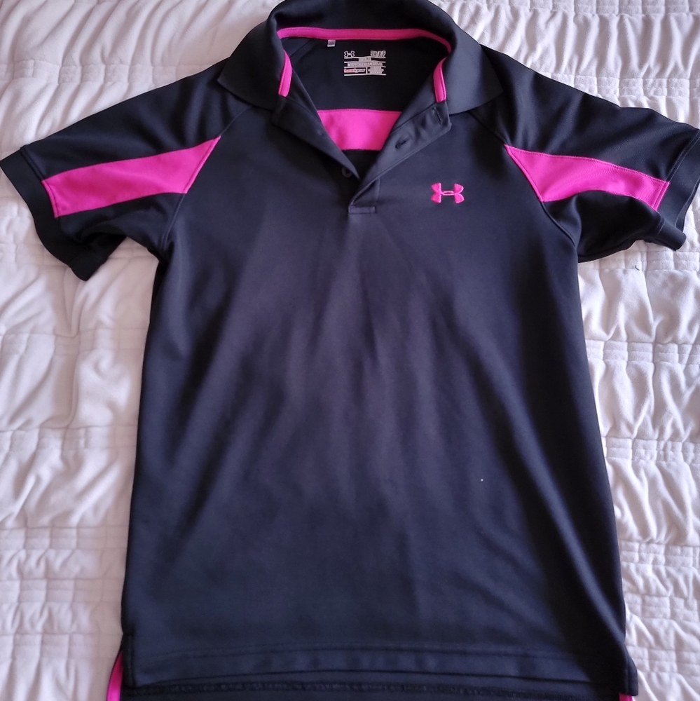 Mens Under Armor Polo Breast Cancer Awareness Black and Pink Small